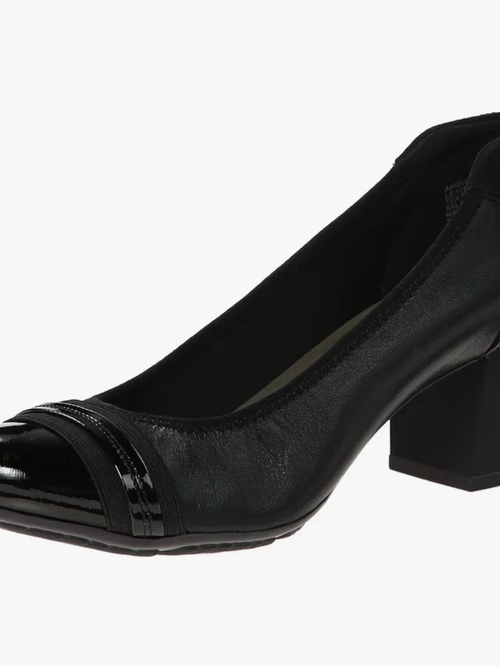 Anne Klein Black Low Block Heel Pumps with Gloss Cap Toe